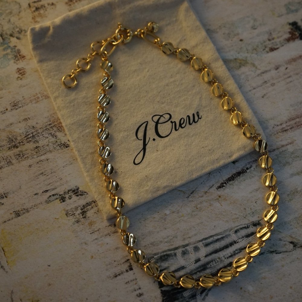 J.Crew Burnished Gold Hammered Disc Chain Necklace